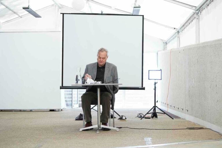 Reading for the End of Time, 5 hr performance, 5 November 2016, Lake Side Pavilion, Australian National Gallery. Courtesy Fondazione Morra, Napoli. Photo Zan Wimberley © Mike Parr