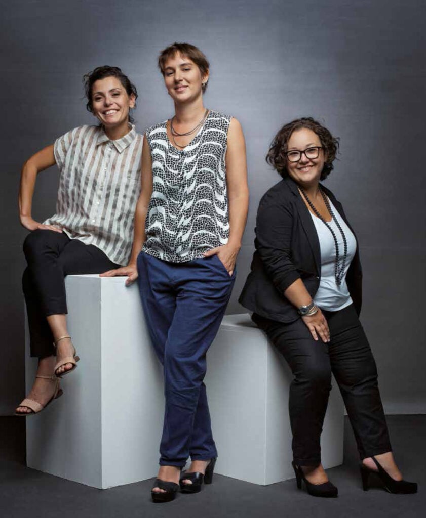 Un ritratto di Nina Artioli, Alessandra Glorialanza ed Eliana Saracino. Courtesy TSPOON environment architecture