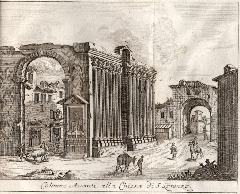 Colonne di San Lorenzo in Serviliano Latuada, Descrizione di Milano, incisione del 1737. Courtesy Societa Storica Lombarda ETS