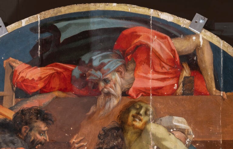 Rosso Fiorentino, Deposizione dalla Croce, 1521. Giuseppe d'Arimatea durante la pulitura