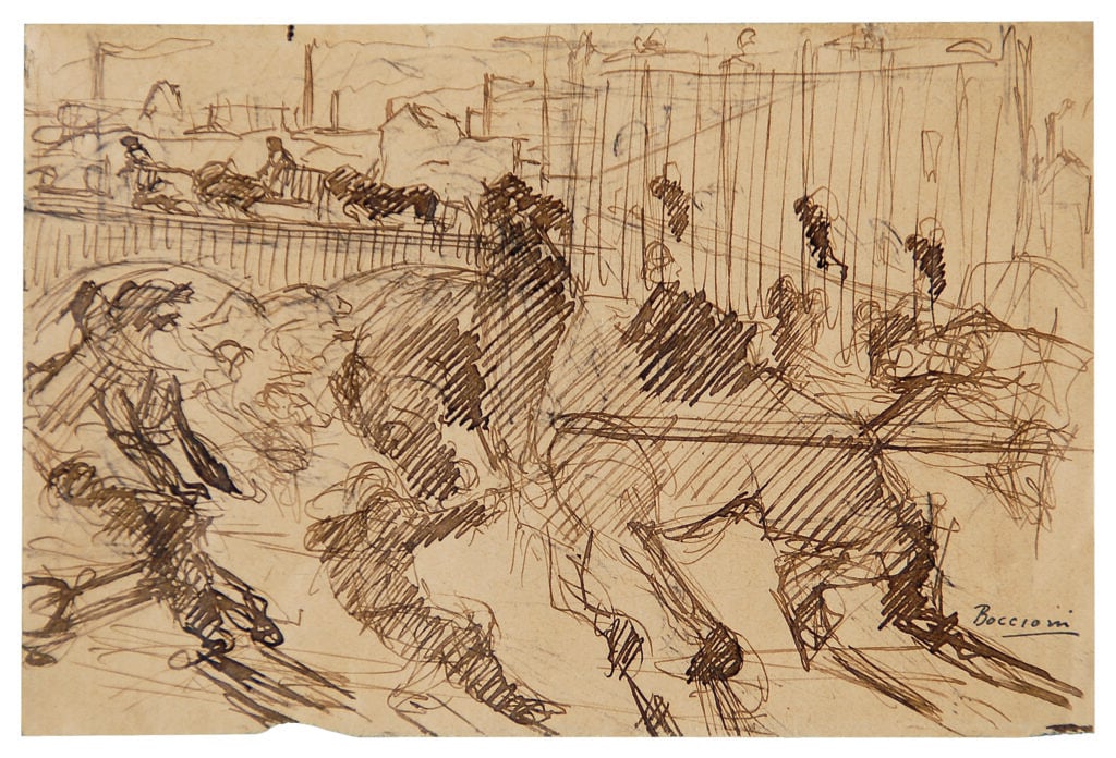 Umberto Boccioni, Senza titolo, studio per La città che sale 1910. Courtesy Collezione Ramo Milano