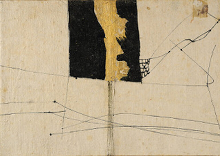 Alberto Burri, Copertina 29, 1953:54, cm. 25,5x36, Olio, oro in foglia, china, stoffa, vinavil su tela, Città di Castello, Fondazione Palazzo Albizzini Collezione Burri Photo A. Sarteanesi by SIAE 2023