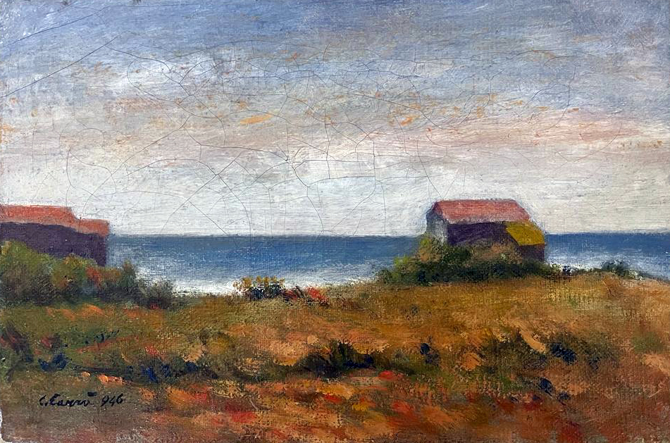 Carlo Carrà, Marina (case sulla riva), 1946, collezione privata