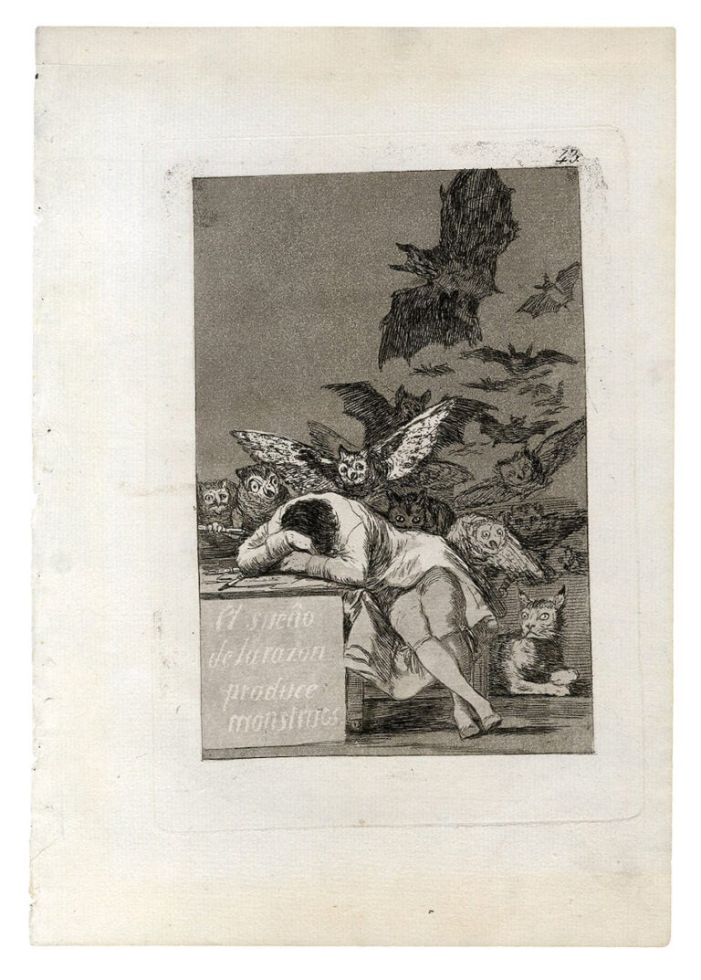 Francisco Goya, Il sonno della ragione genera mostri, dalla serie Caprichos, 1797-99, Real Academia de Bellas Artes de San Fernando, Madrid