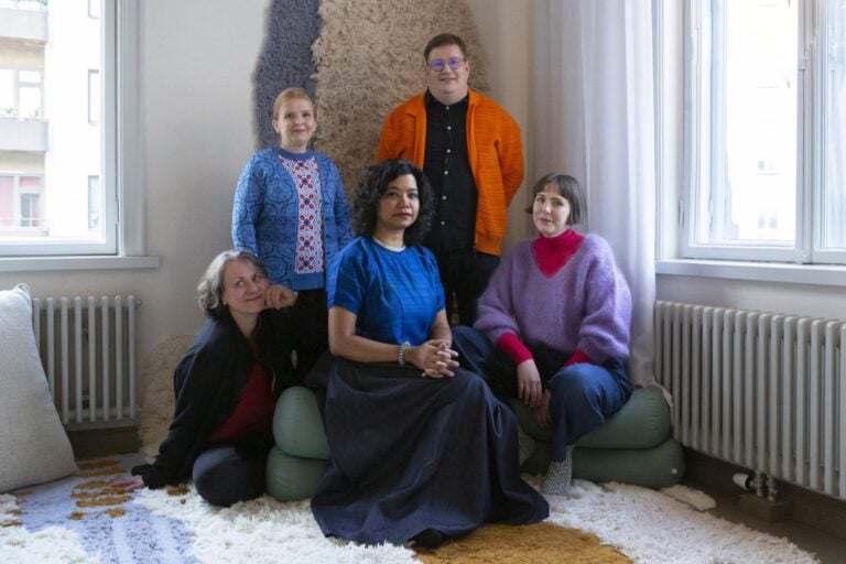 From left to right- Pia Lindman, Jenni-Juulia Wallinheimo-Heimonen, Vidha Saumya, Jussi Koitela and Yvonne Billimore. Photo- Jo Hislop _ Frame Contemporary Art Finland