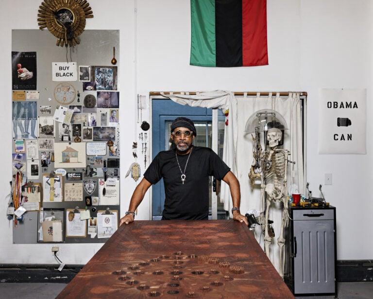 Artist Nari Ward shot in his Harlem studio for Lehmann Maupin