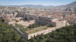 Real Albergo dei Poveri, vista di progetto a volo d'uccello dall'orto botanico. Vista della Biblioteca dalla corte centrale. Courtesy ABDR Architetti Associati