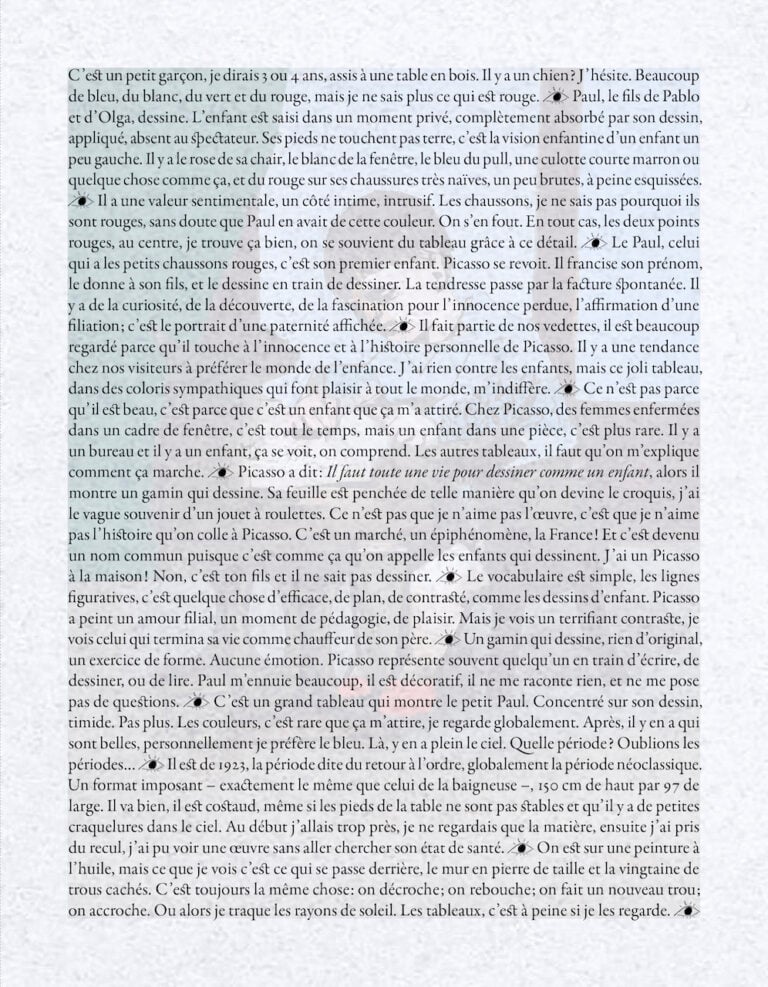 Sophie Calle, Pablo Picasso Paul dessinant © Sophie Calle
