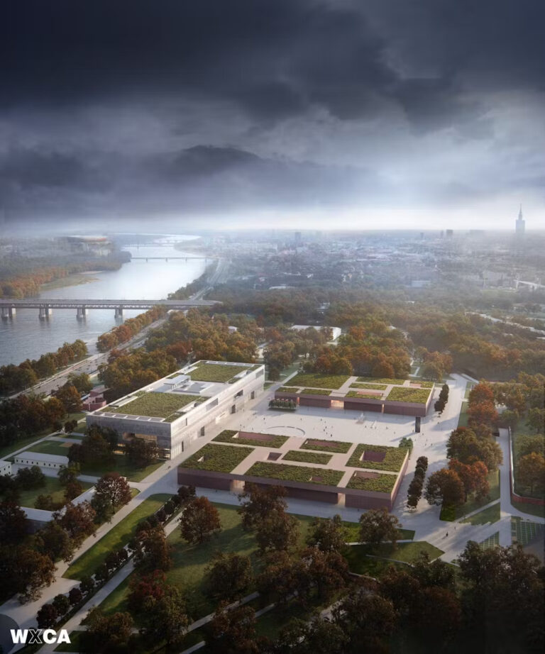 Un rendering del futuro complesso museale completo. A sinistra, i due edifici del Museo dell’Esercito. Photo WXCA