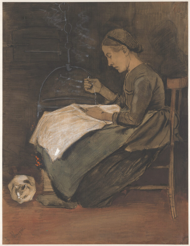 Vincent Van Gogh, Donna che cuce e gatto, 1881, Kröller-Müller Museum, Otterlo