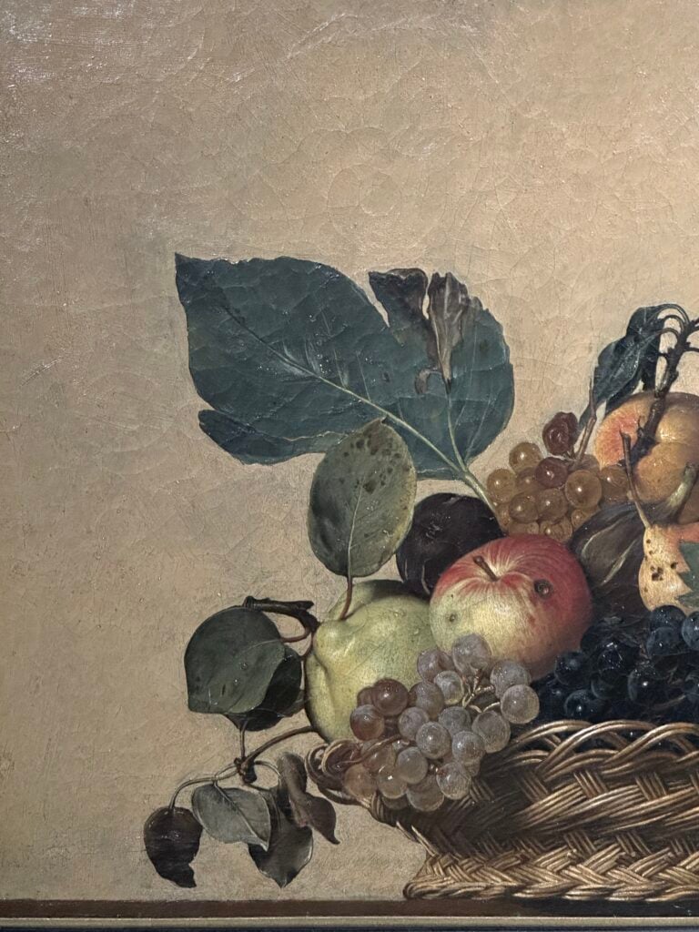 Caravaggio, Canestra di frutta, 1597-1600, dettaglio. Photo Giuseppe Simone Modeo