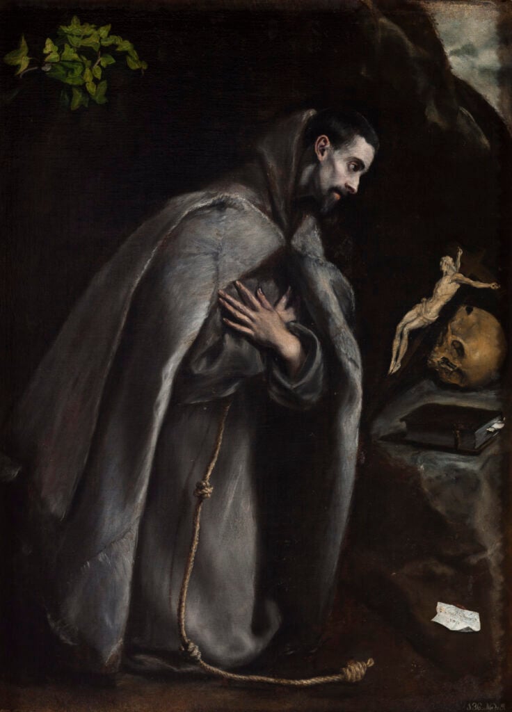 El Greco, San Francesco in meditazione, 1586-1592 ca., olio su tela, 144 x 104 cm, Museo Diocesano de Arte Sacro, Vitoria-Gasteiz