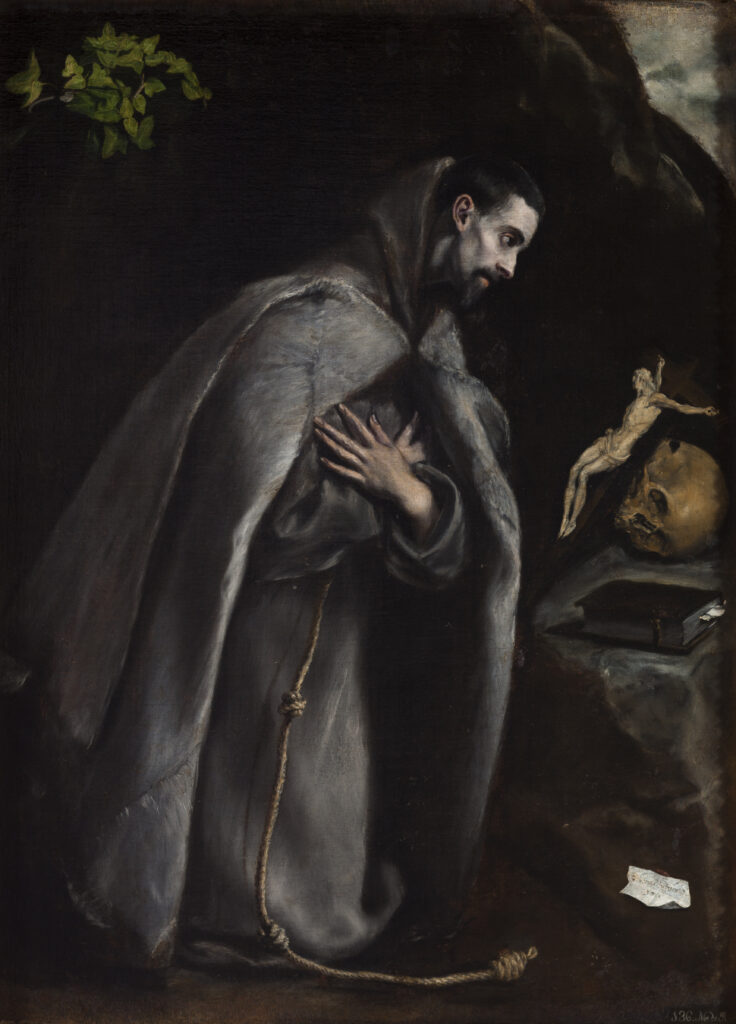 El Greco, San Francesco in meditazione, 1586-1592 ca., olio su tela, 144 x 104 cm, Museo Diocesano de Arte Sacro, Vitoria-Gasteiz