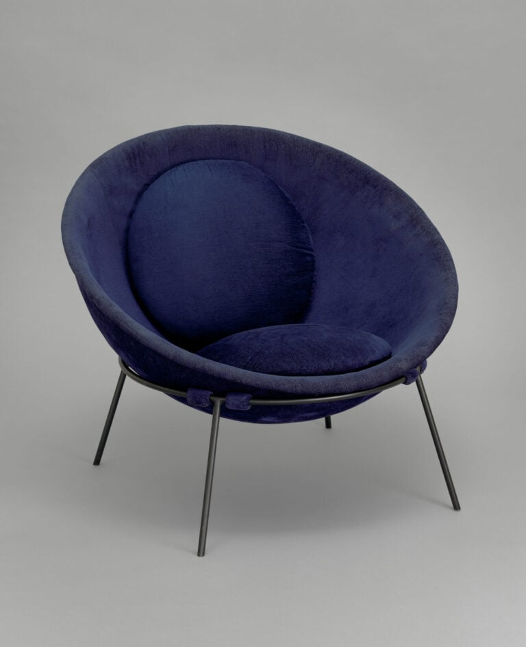 Lina Bo Bardi (Brazilian, born Italy. 1914–1992). Bowl Chair. 1951. Steel and fabric, 21 5/8 × 33 1/16 × 33 1/16″ (55 × 84 × 84 cm). The Museum of Modern Art, New York. Committee on Architecture and Design Funds.