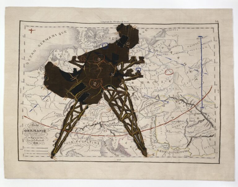 William Kentridge, Porter Series - Germanie et des pays adjacents du sud et de l’est (Pylon Lady), 2001, tapestry, mohair silk and embroidery, 255 × 350 cm