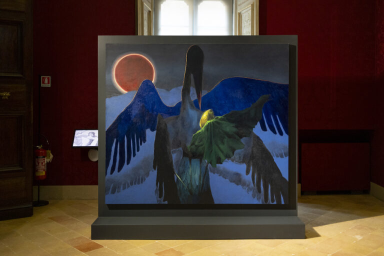 Alessandro Fogo, Mythos, In principio fu la cicogna, installation view at Palazzo Buonaccorsi, Macerata, 2024