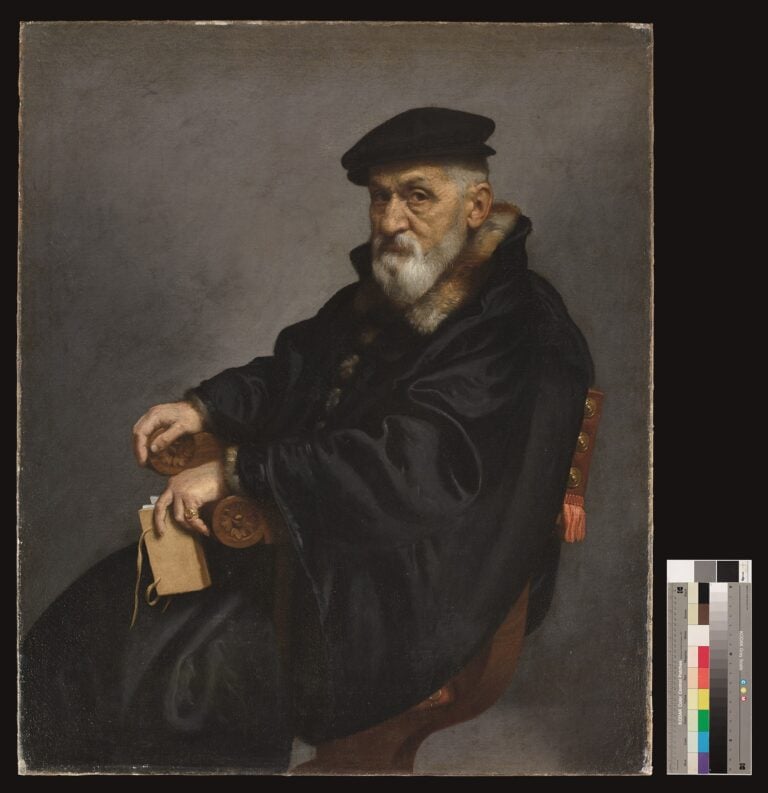 Giovan Battista Moroni, Ritratto di vecchio seduto con un libro (Pietro Spino), 1576-79 ca. Su concessione di Fondazione Accademia Carrara, Bergamo