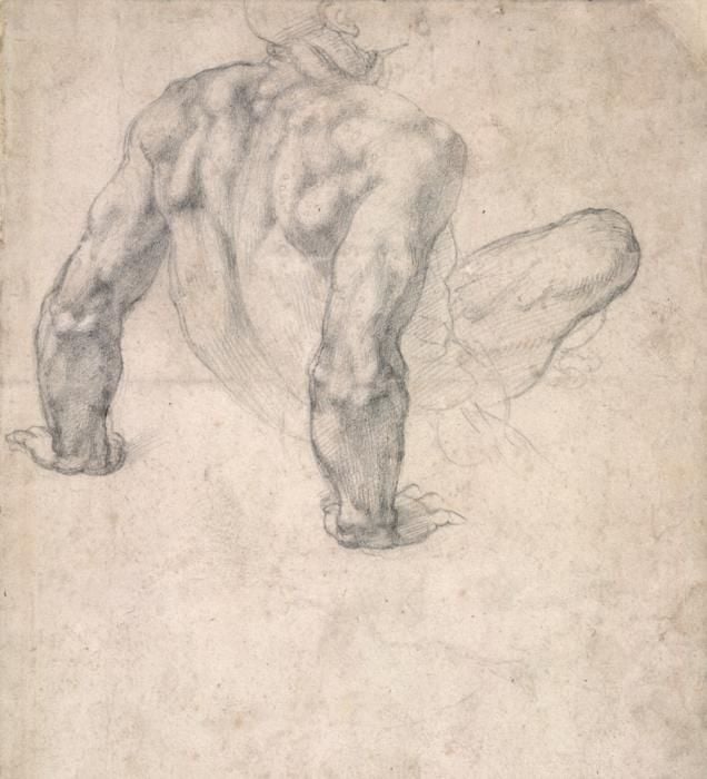 Michelangelo Buonarroti (1475–1564), study for the Last Judgment. Black chalk on paper, about 1534–36