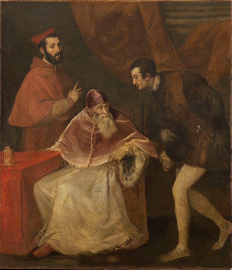 Tiziano Vecellio, Papa Paolo III con i nipoti Alessandro e Ottavio Farnese, 1545-46 Olio su tela, Napoli, Museo e Real Bosco di Capodimonte