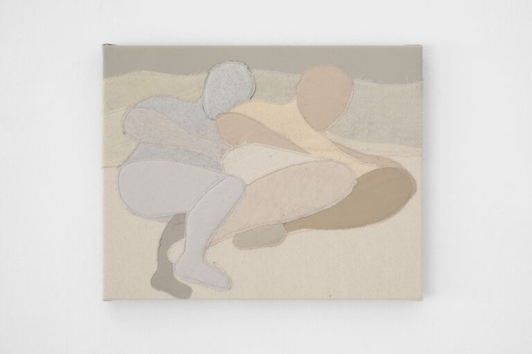 Alessandro Teoldi  Untitled (Emirates and Air France), 2023 Coperte per aerei, cotone, lino | Inflight airline blankets, cotton, linen. 40.6 x 50.8 cm. Courtesy: the artist, Capsule Shanghai and Marinaro NY