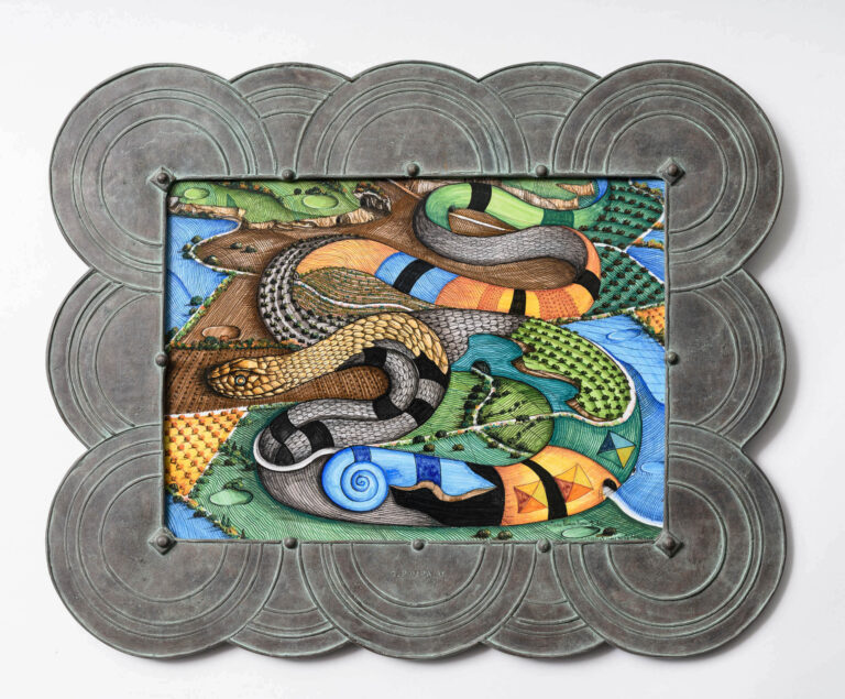 Gaetano Pompa, Il Serpente Come Parte del Paesaggio, 1998. Maiolica policroma e bronzo. Courtesy Archivio Gaetano Pompa