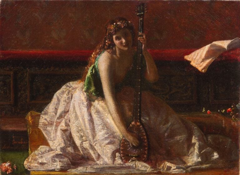 Federico Faruffini, Suonatrice di liuto 1865, olio su tela. Collezione privata