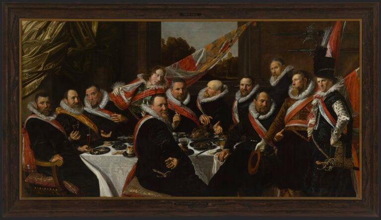 Feestmaal van de officieren van de St. Jorisschutterij, 1616, Olieverf op doek, 175 × 324 cm, Frans Hals Museum, Haarlem (OS I-109) [Alleen Amsterdam]