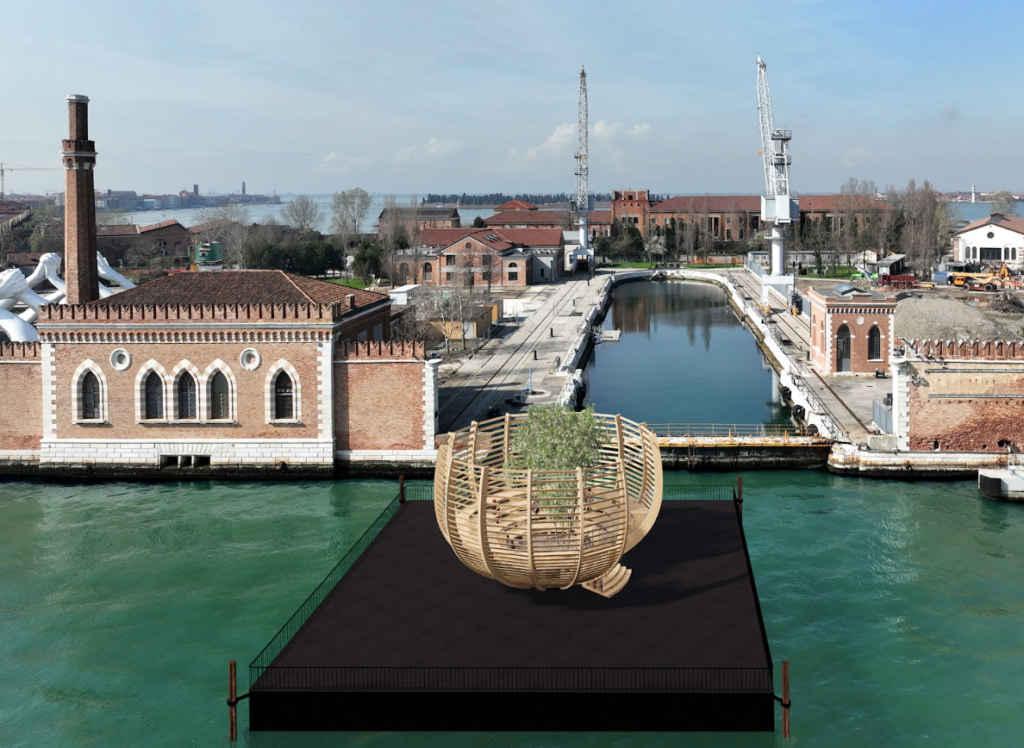 Un albero e una nuova isoletta in mezzo alla Laguna. L’installazione di Klaus Littmann alla Biennale di Venezia 2024