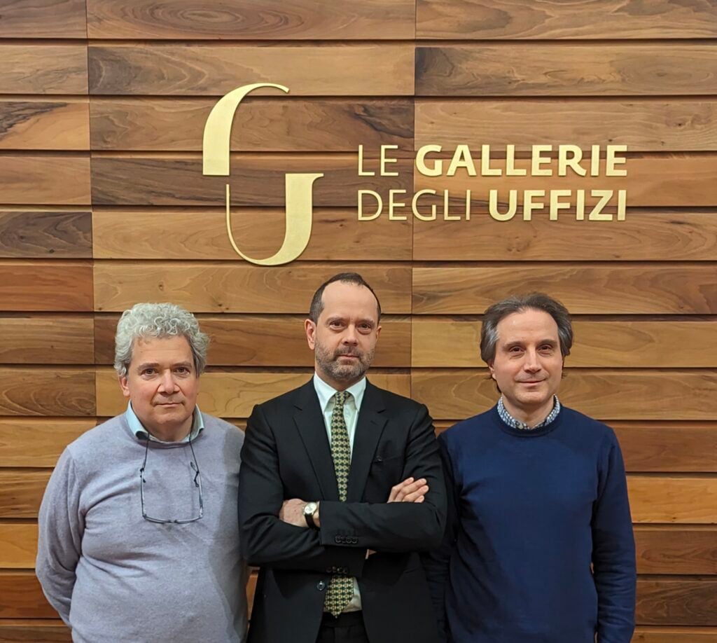 Lad di Opera Daniele Petrucci il direttore degli Uffizi Simone Verde il funzionario informatico delle Gallerie Gianluca Ciccardi "Uffizi sempre più aperti e smart". Parla il nuovo direttore Simone Verde