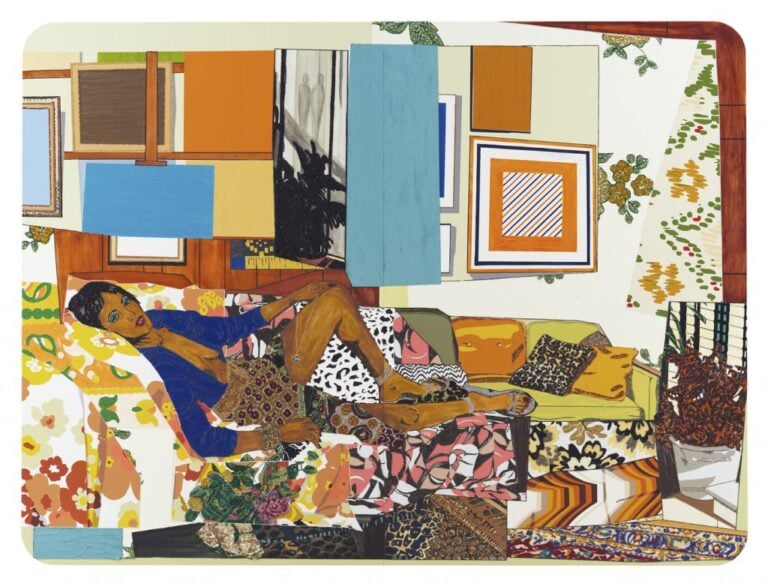 Mickalene Thomas, Tamika sur une chaise longue avec Monet, 2012