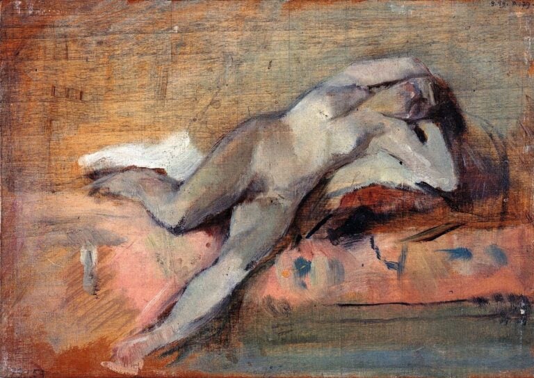 Henri de Toulouse-Lautrec, Étude de nu - Femme renversée sur un divan, 1882, olio su cartone, Albi, Musée Toulouse-Lautrec