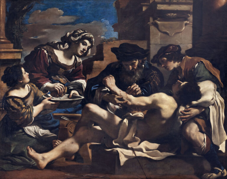 Guercino, San Sebastiano curato da Irene, 1619, olio su tela, 179,5 x 225 cm , Bologna, Pinacoteca Nazionale