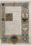 Incipit del Codice Urbinate Latino 491. Biblioteca Apostolica Vaticana. A destra. Particolare Veduta di Firenze alla porta di San Miniato