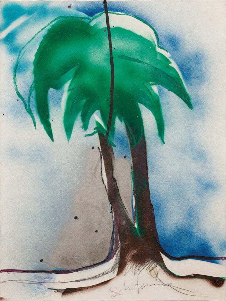 Mario Schifano, Oasi (palma verde), 1967, smalto, spray e grafite su tela. 80x60cm ©ArchivioMarioSchifano