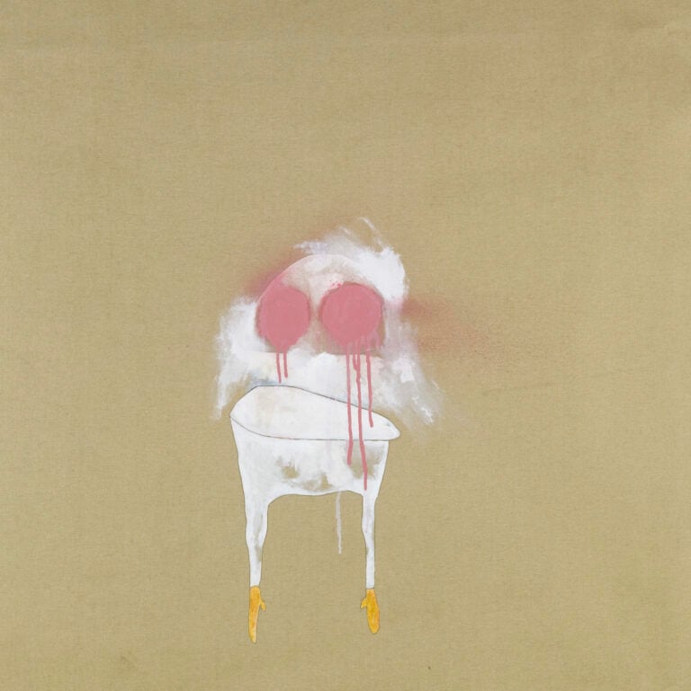Martina Antonioni, Quando mi dimentico di esistere, 2018, acrilico, matita, bomboletta spray, smalto ad acqua e olio su tela, cm 96 x 96