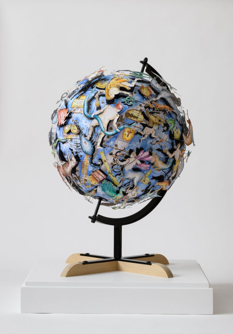 Pietro Ruffo, Constellation Globe, watercolour and cutouts on paper, wood and iron - 110 x 75 x 75 cm, 2022. Photo Giorgio Benni, courtesy Galleria Lorcan O'Neill