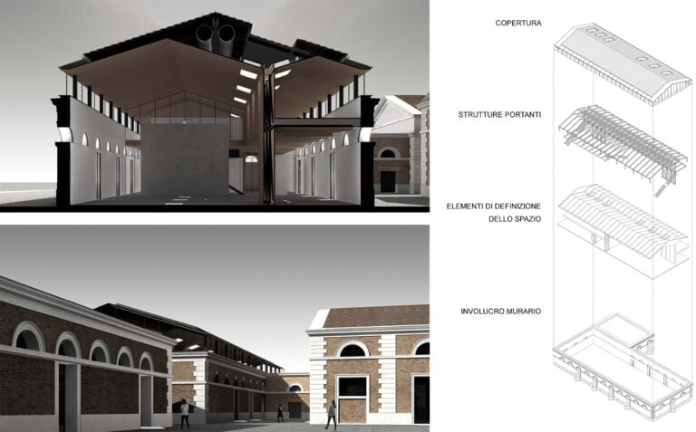 Render del progetto architettonico del padiglione 14 su via Manuzio. Progetto per l’insediamento dell’Università degli Studi Roma Tre nell’area dell’Ex-Mattatoio © Arch. Francesco Damiani