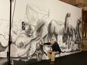 A Milano un artista novantenne dipinge per 12 giorni una tela ispirata alla Guernica di Picasso