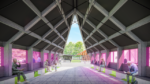 Serpentine Pavilion 2024 designed by Minsuk Cho, Mass Studies. Design render, view of void from the Auditorium. Photo © Mass Studies, Courtesy: Serpentine.