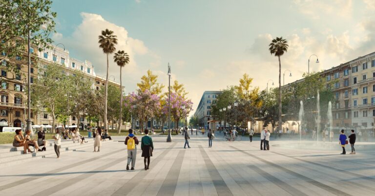 Render dal Piano di fattibilità tecnica economica sviluppato da IT’S (architettura e coordinamento) e Net (ingegneria) per piazza del Risorgimento, Roma