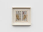 Greta Schodl, Untitled, 1970. Signed on front and reverse. Dried leaves, rice paper, ink and gold leaf on old book pages. Courtesy Richard Saltoun Gallery, © Greta Schodl