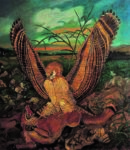 Antonio Ligabue, Aquila con volpe, 1944, olio su faesite