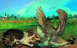 Antonio Ligabue, Gatto selvatico con nibbio, 1960, olio su faesite