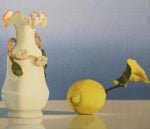 Morgan Randall – “Natura morta con limone e vaso a fiori”, 1990, olio su tela, cm. 130x150