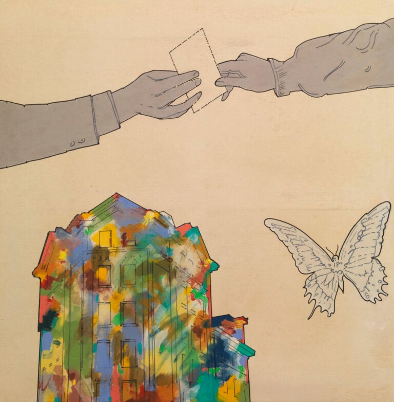 Il gesto dell’autostrada, 1965, tecnica mista su tela, 130 x 130 cm