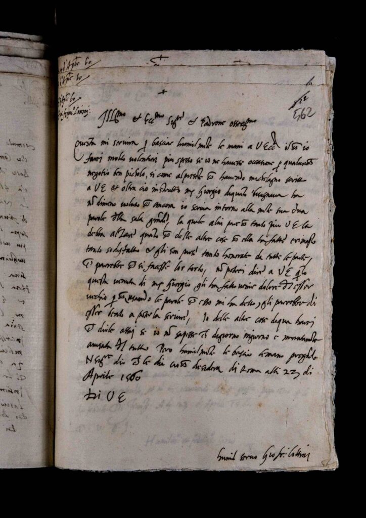 Lettera di Giovan Francesco Lottini a Cosimo I, 23 aprile 1560, Archivio di Stato di Firenze, 484, c. 562r