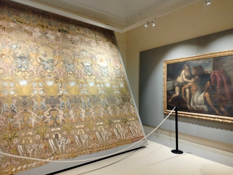 exempla moralia arazzi siciliani ricamati del xvii secolo veduta della mostra villa zito palermo 2024 Palermo e l’antica arte della tessitura. Gli arazzi del barocco siciliano in mostra