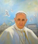 unopera di nikas safronov raffigurante papa francesco Dalla Stazione Spaziale Internazionale al Vaticano: l’artista contemporaneo russo Nikas Safronov porta le sue mostre in Europa. A giugno sarà nel Palazzo d’Estate del Papa