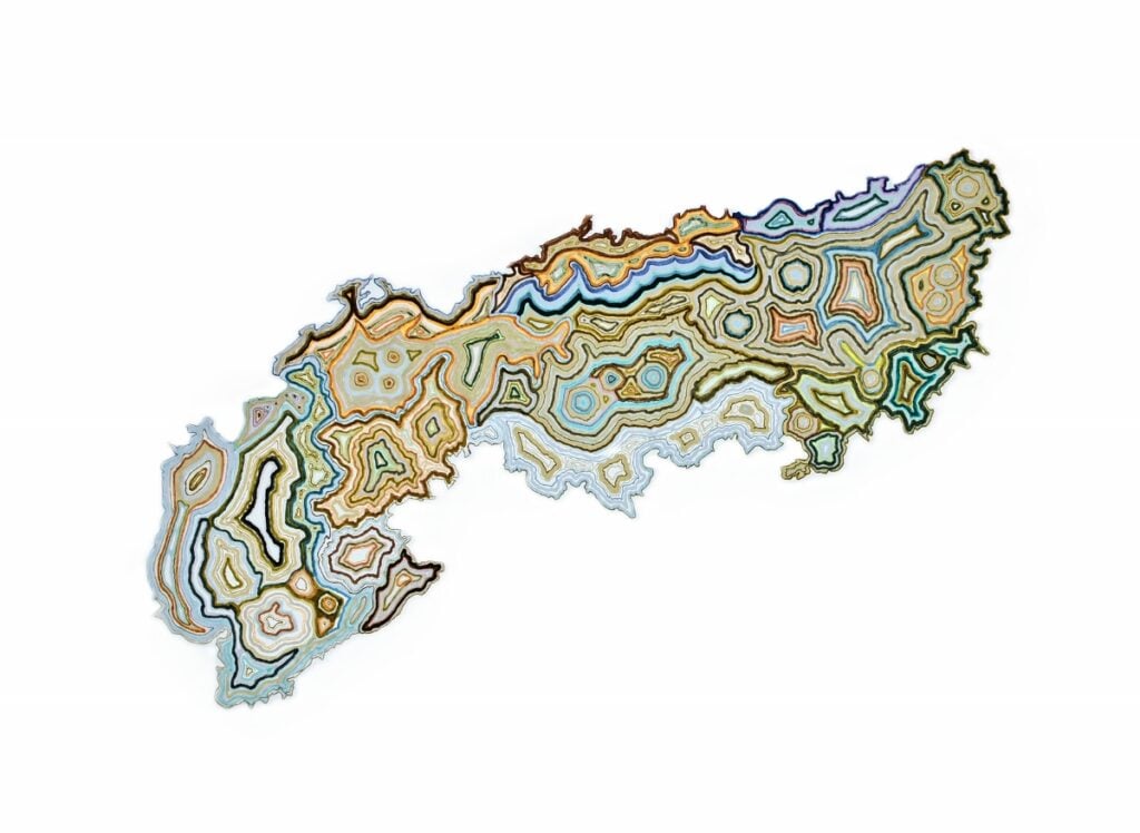 4 andrea guerzoni geografie naturali catena montuosa delle alpi 2025 inchiostro su carta cm 56x76 1200x877 1 Guida ai festival culturali in Italia a maggio 2025: Popsophia, Torino Jazz Festival Piemonte, LIFE, Heroes