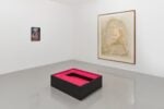 The Rosy Crucifixion, Galleria Massimo Minini, 2025. Ph. Petrò Gilberti - da sx: Anna-Sophie Berger, Portrait, 2018, Anzug (suit), 2025; Pierre Klossowski, La Caverne de Cactus, 1987